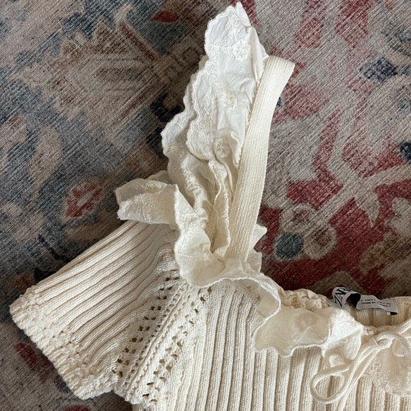 Zara Cold Shoulder Knit Cropped Sweater Ruffle Tie Top Size Large - Picture 4 of 7
